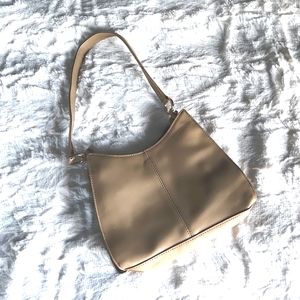 LIZ CLAIBORN, Beige, Tan, Leather, Zippered, Small, Mini, Bag, Handbag, Purse